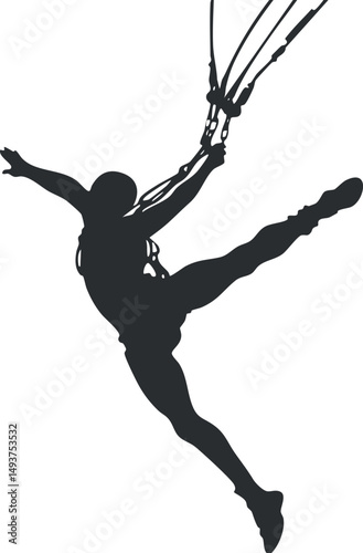 Silhouette of a person climbing or swinging on ropes, demonstrating strength and adventure