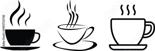 Morning Brew Collection: An artful collection of coffee cups, each exuding warmth with wisps of steam, ready to evoke the invigorating essence of a perfect coffee moment.