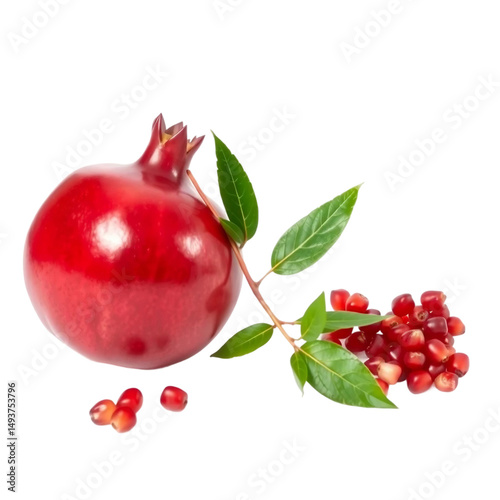  Pomegranate with leaf on transparency on white background