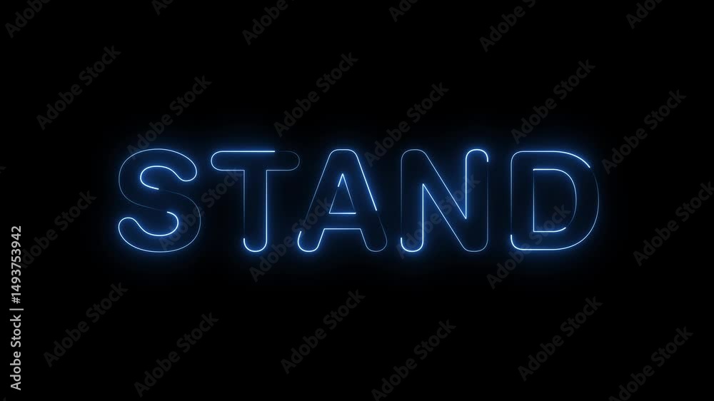 Glowing neon lines STAND text animation on black background. STAND neon sign animation with seamless loop with vibrant neon glow effect Glowing neon lines STAND text animation on black background. STAND neon sign animation with seamless loop with vibrant neon glow effect