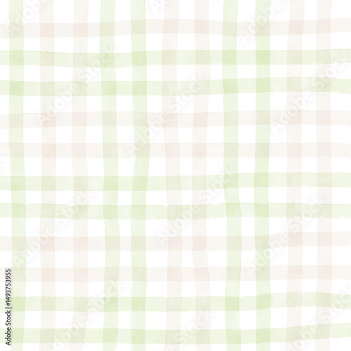Sage Green Brown Beige Plaid Gingham Check Hand Drawn Background Pattern Overlay