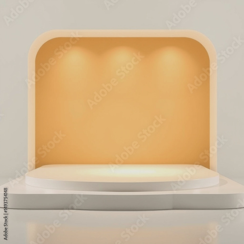 Elegant minimalist 3d rendered product display podium with soft lighting for presentation