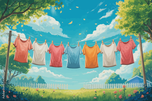 Clothes Hanging on a Line in a Garden