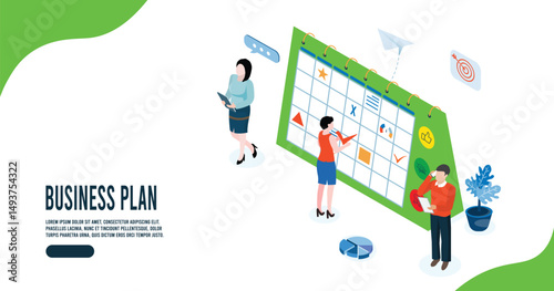  Business people planning schedule for making work, management, marketing, financial on calendar