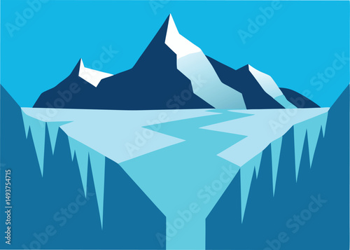 ice covered mountain pass with sharp cliffs