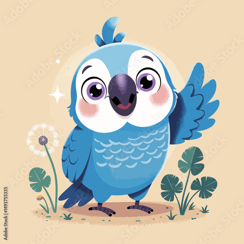 Cute Blue Cartoon Parrot