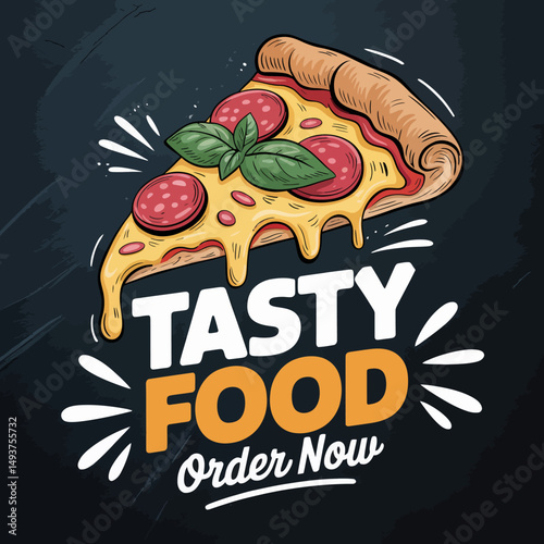 Pizza Slice Illustration with Tasty Food Label
