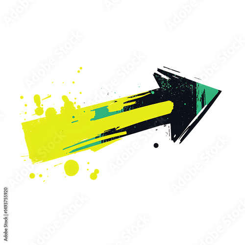 Bold Arrow with Impactful Vectors in Electric Lime Isolated on Transparent Background
