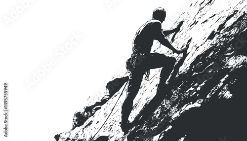 Silhouette of a person rock climbing on a steep mountain surface showing outdoor adventure and physical challenge