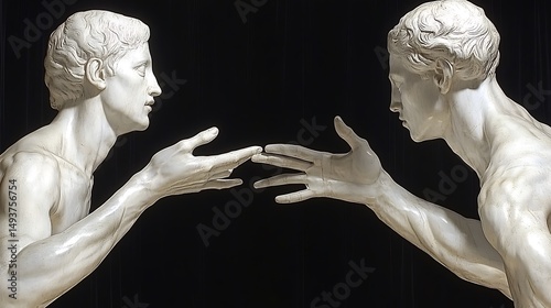 Two marble statues reaching hands high resolution photo photo