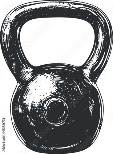 Black and white illustration of a kettlebell weight used for fitness strength training and workouts