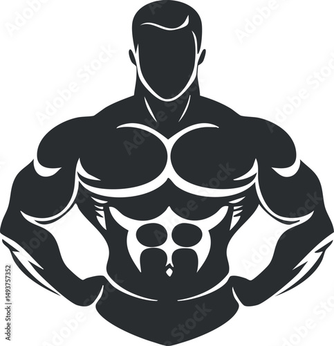 Silhouette illustration of a muscular male bodybuilder showing defined chest and abdominal muscles