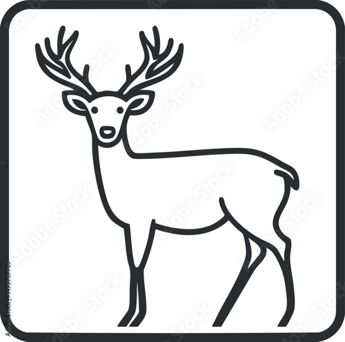 Simple black and white line drawing of a deer with antlers in a square frame