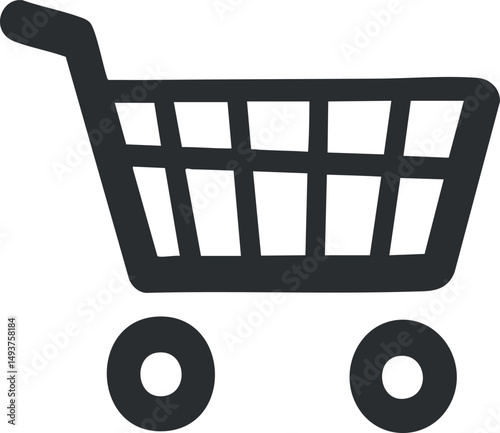 Black shopping cart icon representing retail purchase and consumer shopping symbol