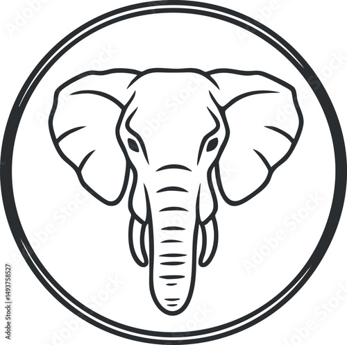 Black and white outline illustration of an elephant head inside a circle, symbolizing wildlife and nature.