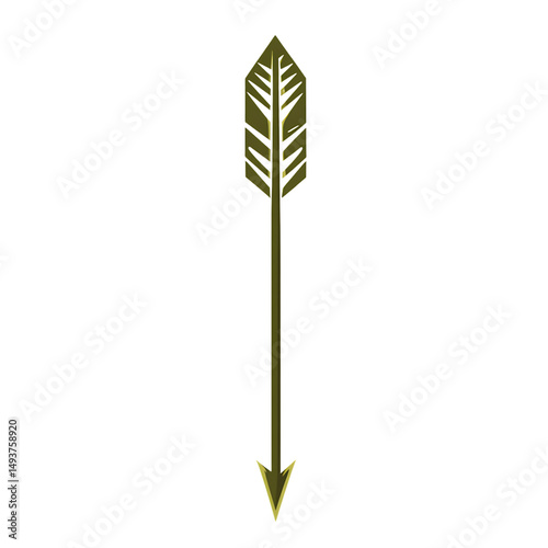 Bold Arrow with Symmetric Design in Olive Green Isolated on Transparent Background