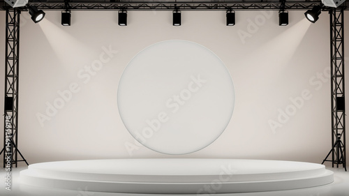 Empty white stage with spotlights for product display or presentation background