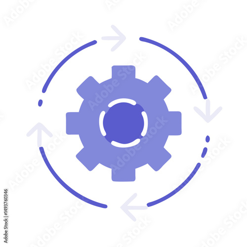 Purple gear surrounded by dashed circular arrow