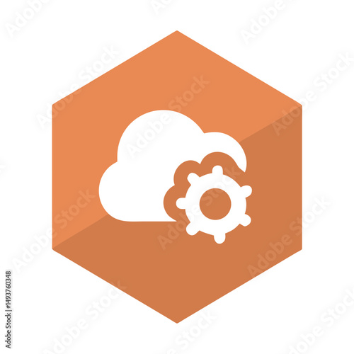 White cloud and gear in orange hexagon