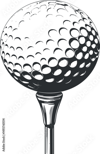 Close-up illustration of a golf ball placed on a tee ready for a golf shot in outdoor sports setting