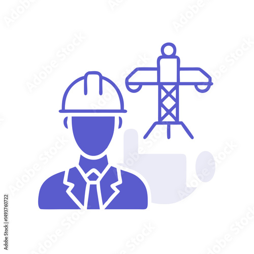 Power engineer icon with transmission tower silhouette