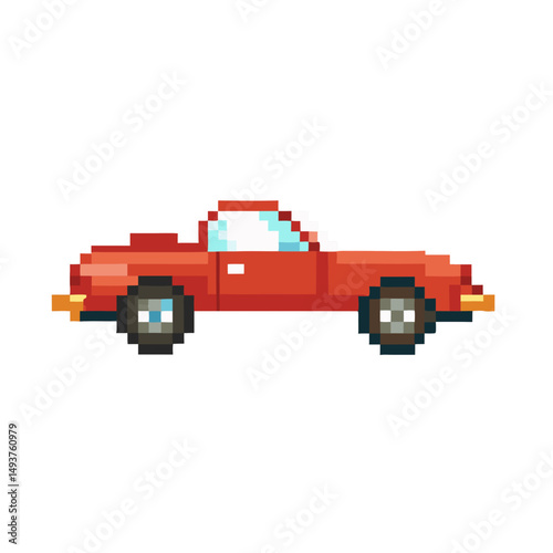 Pixel art red convertible car on transparent background showcasing retro design