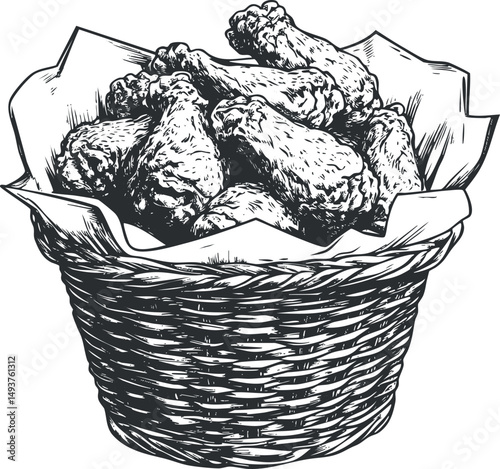 Basket full of crispy fried chicken drumsticks served as a delicious snack or meal