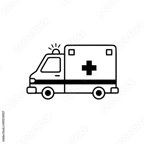 Ambulance vehicle icon with emergency lights in simple line design  