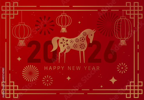 Happy chinese new year 2026. Horse is a symbol of the 2026 Chinese New Year. Figure of Horse in geometric style