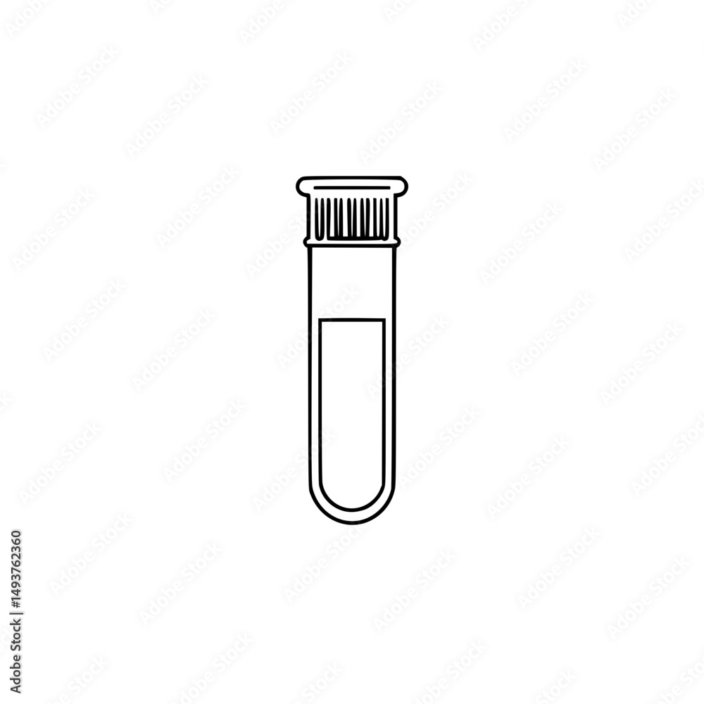 Laboratory test tube with liquid in simple line art style - Concept of contour icon, thin line Laboratory test tube with liquid in simple line art style - Concept of contour icon, thin line
