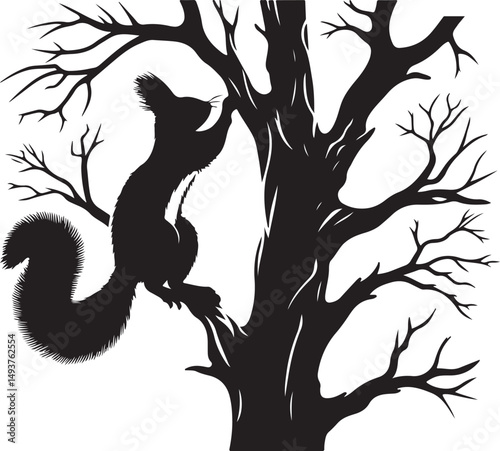 Squirrel silhouette on a tree branch nature illustration