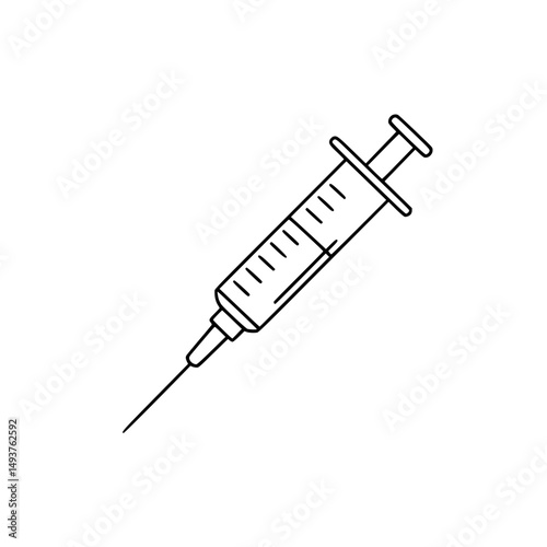 Medical syringe in thin line design, concept of contour icon, thin line  