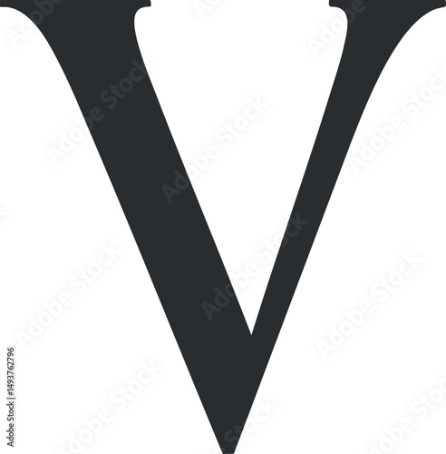 Close-up of the uppercase letter V in bold black font on a white background, symbolizing typography and design