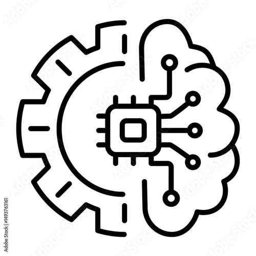 A linear icon showing artificial intelligence network chip
