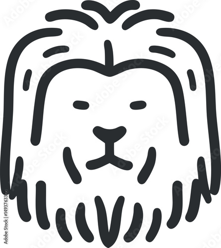 Black and white line art illustration of a lion's head with a detailed mane and facial features.