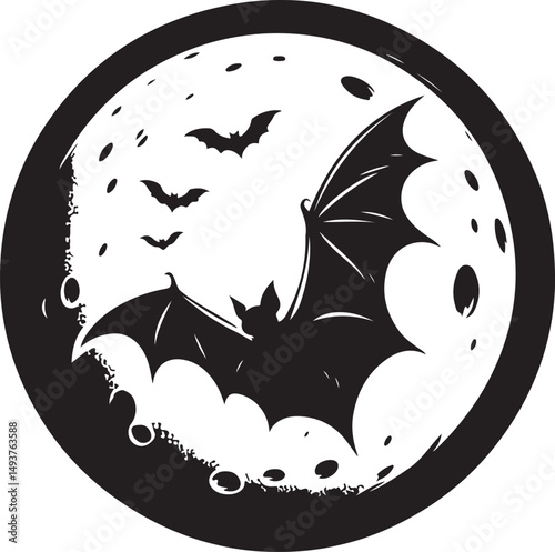 Vector art of Bat flying in front of the moon vector illustration