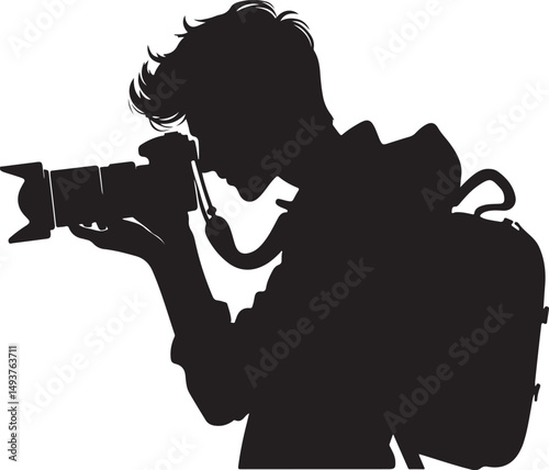 Vector art of Silhouette of photographer with camera isolated on transparent background