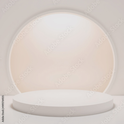 Minimalist 3d render of a product display stage with circle and cylinder for presentation