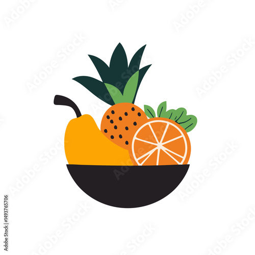 Healthy fruit basket orange silhouette green accent detail flat minimal bold silhouette vector health wellness vector