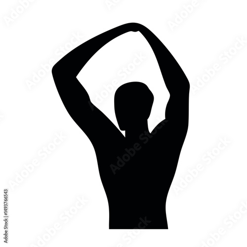 Muscle stretch illustrated a black flat minimal bold vector silhouette with purple accent symbolizing physical therapy and fitness routines in simple vector style