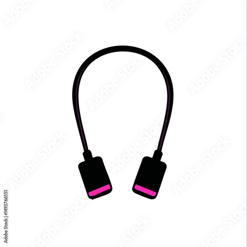 Athletic jump rope black silhouette neon pink accent detail flat minimal bold silhouette vector health wellness vector