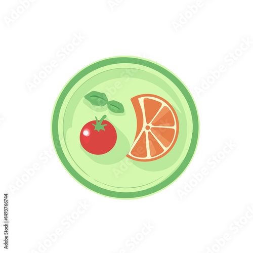 Minimal balanced diet plate vector light green silhouette red accent nutrition and healthy eating design