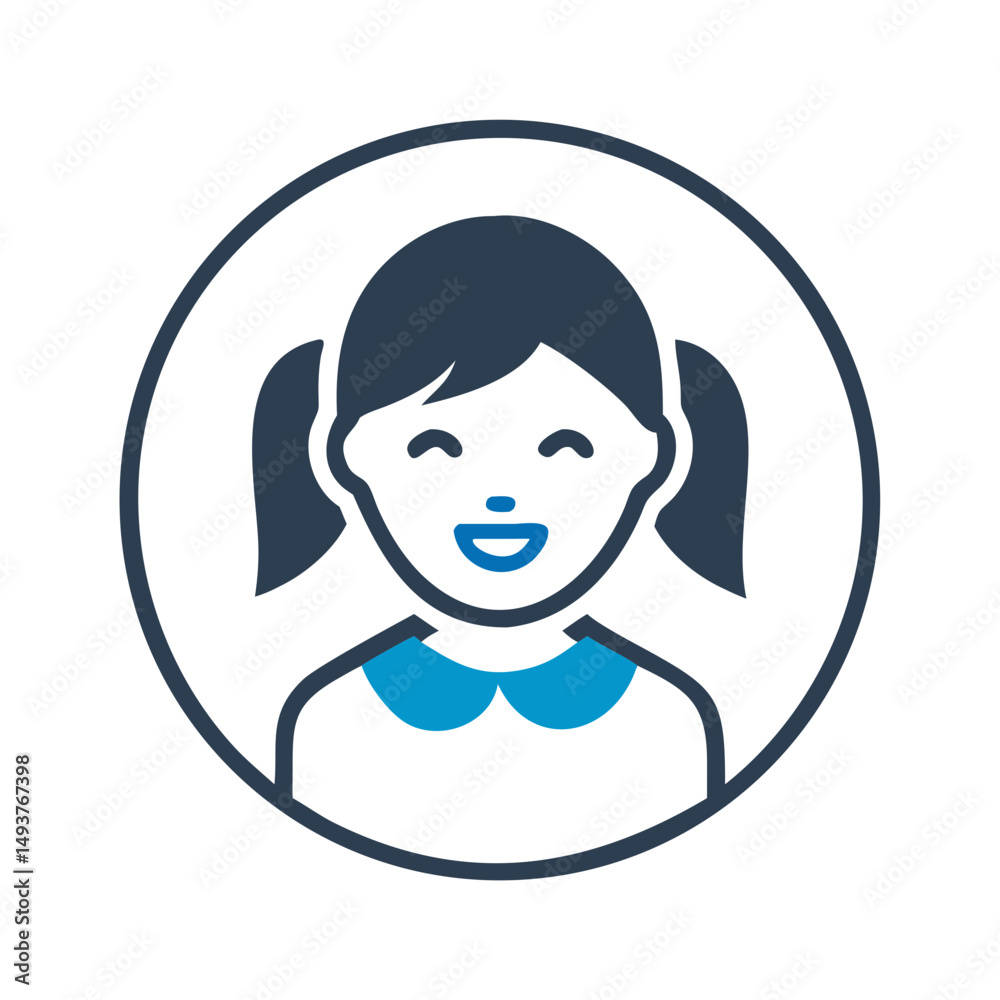 Young girl avatar with pigtails in round frame Young girl avatar with pigtails in round frame
