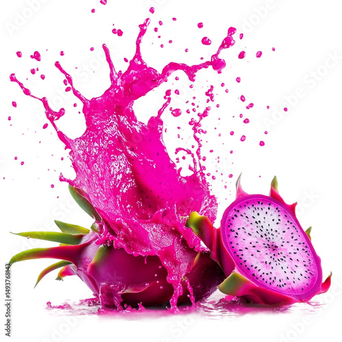 Vibrant dragon fruit splash isolated on transparent background, perfect for tropical beverage promotions, food styling, and exotic fruit marketing.png