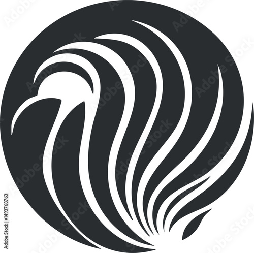 Abstract black and white eagle bird silhouette inside a circle logo design