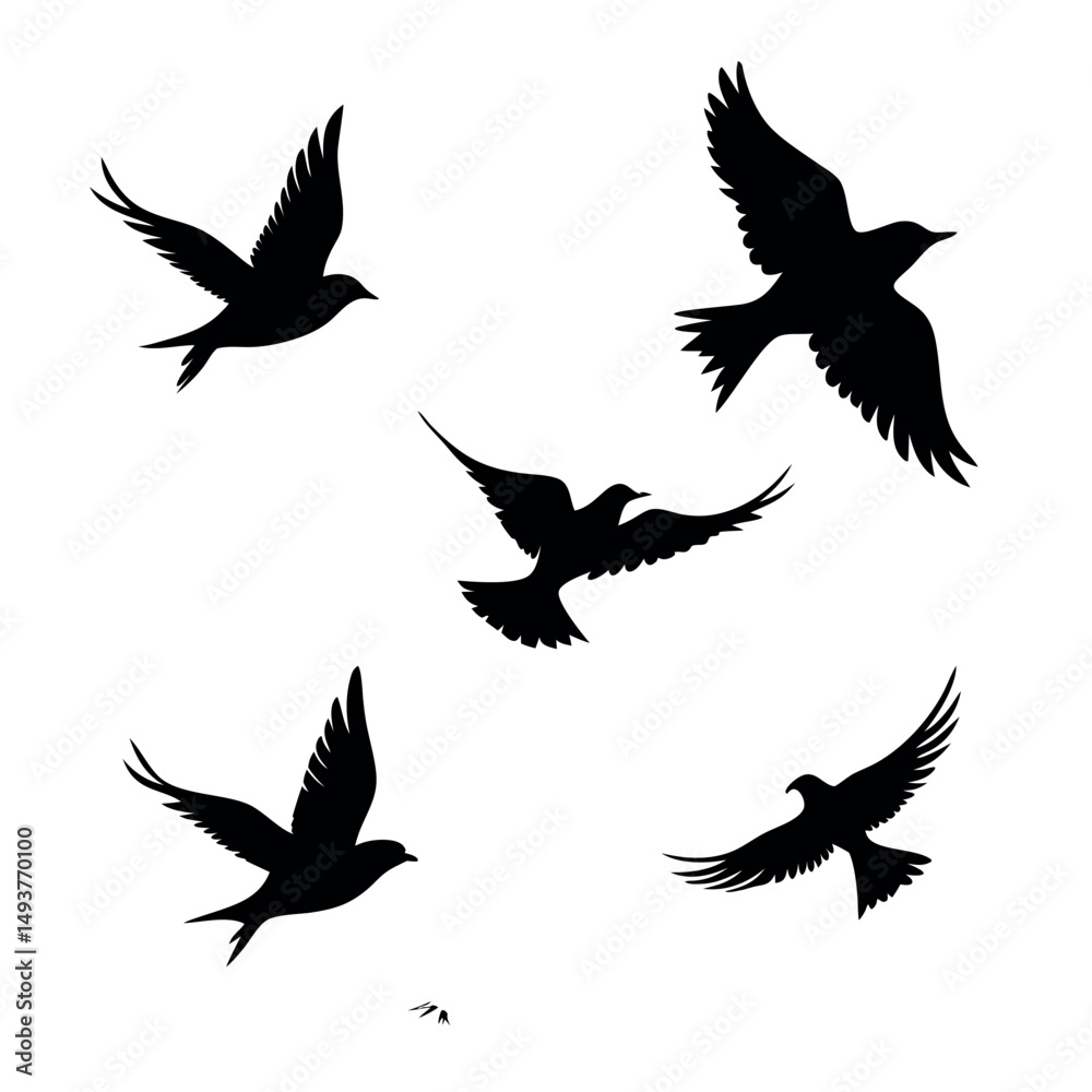 set of silhouettes of birds isolated on white background set of silhouettes of birds isolated on white background