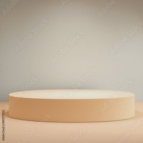 Minimalist 3d rendering of a product display podium in neutral earth tone colors
