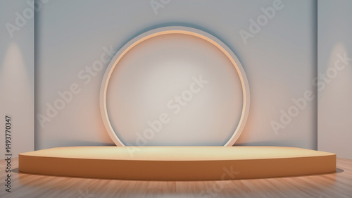 Minimalist 3d rendering of a product display podium with circle and spotlight effects