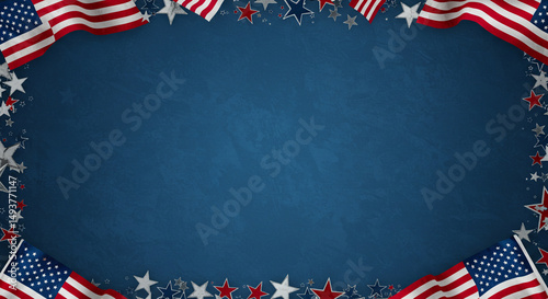 4 july america independence day- patriotic background usa flag and stars border for memorial day or th of july celebration image