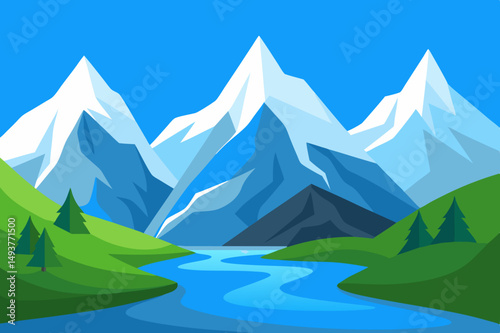 landscape with mountains and lake
